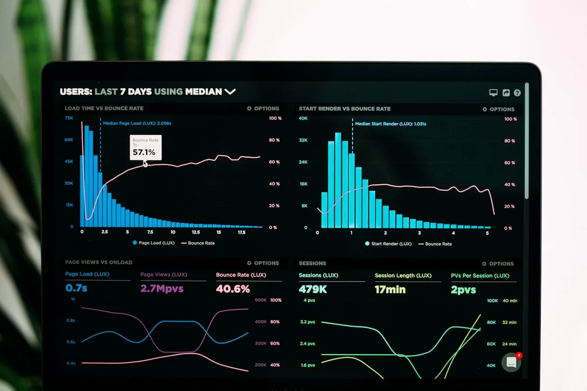 Analytics dashboard on a laptop screen representing structured business data