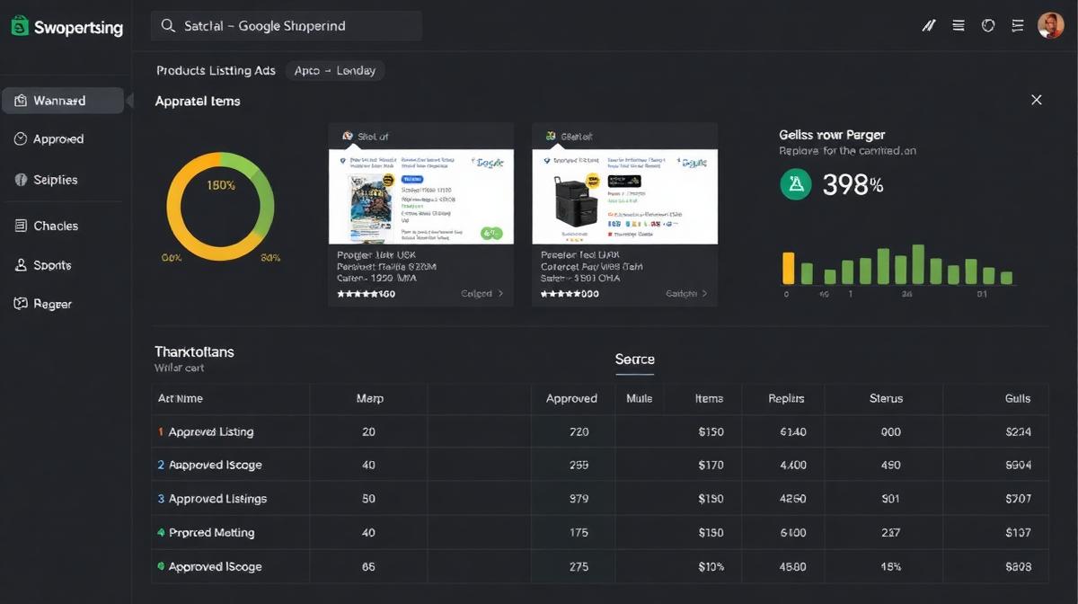 Google Shopping ads performance dashboard showcasing product statuses