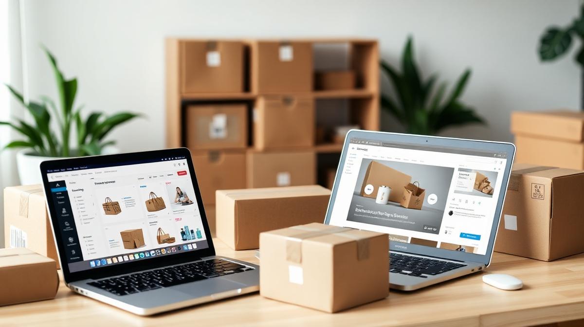 First-time seller preparing products for e-commerce with laptop showing Shopify admin